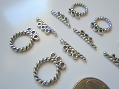 Cierre aro y barra 12 mm X 5 UNIDADES 3 vías plata tibetana ondulados abalorios