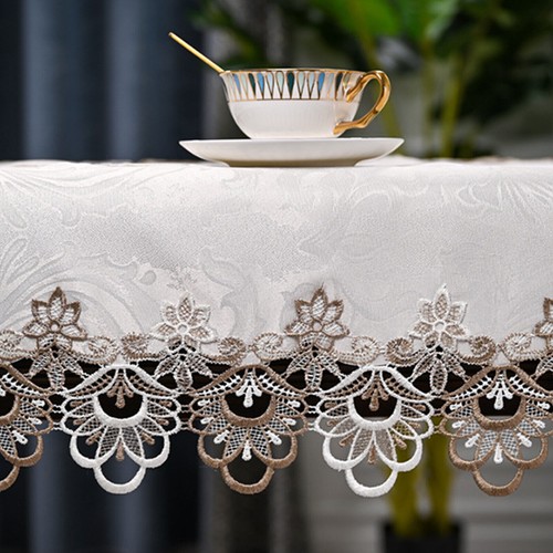 Vintage Embroidered Lace Floral Tablecloth Oval Dining Table Cloth Cover Doily - Picture 7 of 32