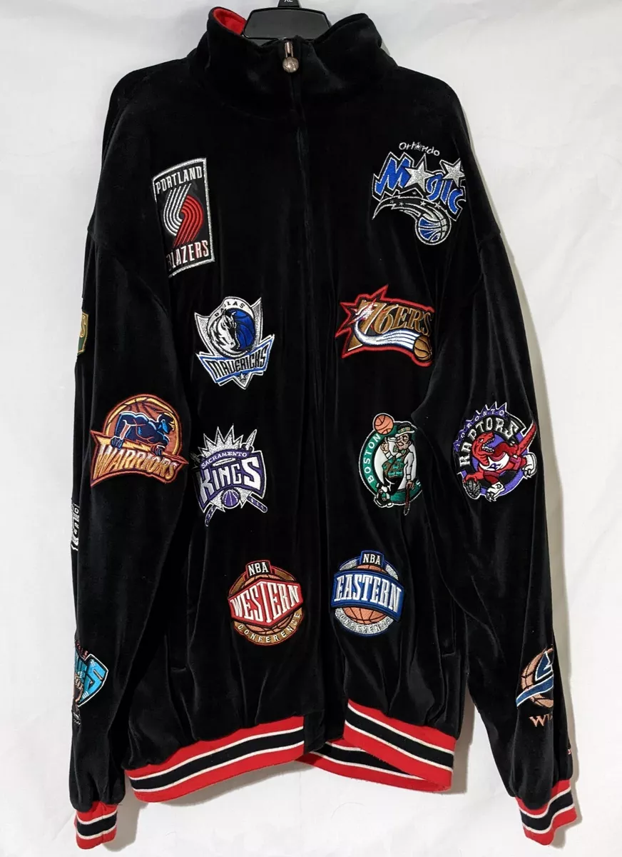 Vintage UNIQUE Sports NBA Basketball Team Logo Patches Velour Jacket Size  3XL