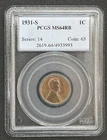 1931-S 1 Cent Lincoln Penny PCGS MS-64RB