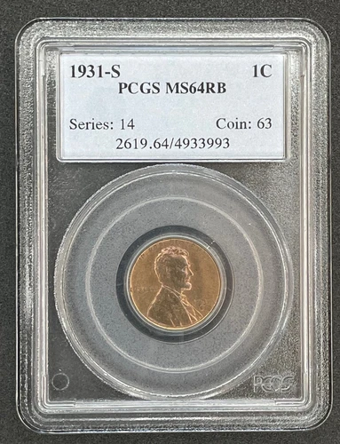 1931-S 1 Cent Lincoln Penny PCGS MS-64RB