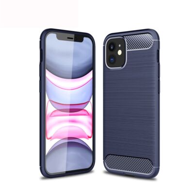 Handyhülle Schutz Case für Apple iPhone 12 Mini Cover Bumper Carbon Optik Blau
