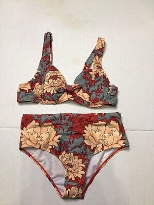 NWOT  M 2  Piece Bikini Oranges/Gray  W/Adjustable Straps A/B Cup Removable Pads
