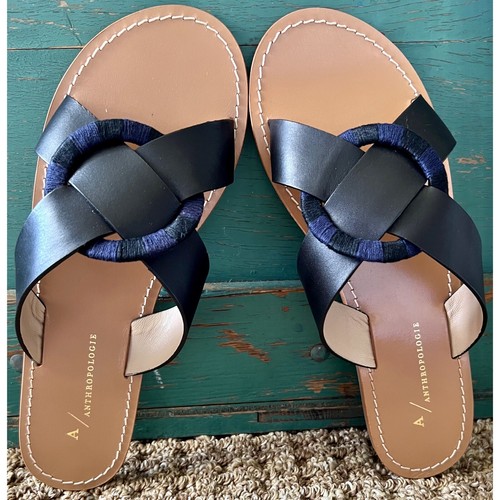 NIB New Anthropologie Twisted Ring Black Leather Sandals Slides Size 9 |  eBay