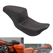 Driver Passenger Seat Orange Stitching For Harley Touring FLTR Tri Glide 09-23