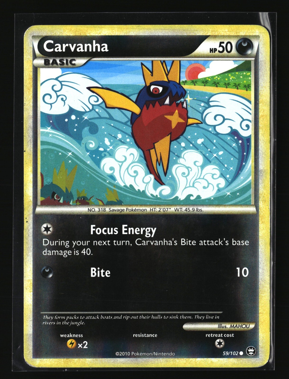 Pokemon CARVANHA 59/102 Reverse Holo (2010 Triumphant) LP/Light Play