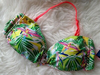 ASOS bandeau bikini top parrot diamante brooch halter neck animal