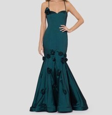 Blondie Nites Womens Green 3D Rose Applique Fit & Flare Ball Gown Juniors Size 7