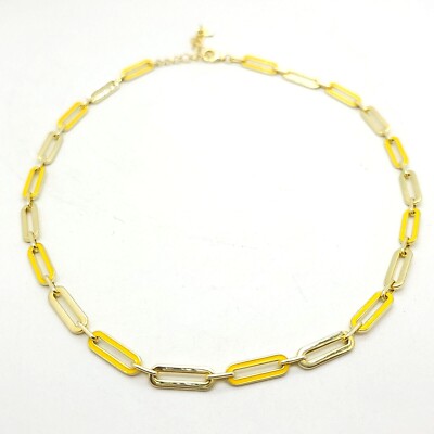 Adinas Jewels Sterlingsilber goldfarben pastellgelb Emaille Büroklammer Halskette