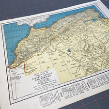 1940's Algeria Tunisia Morocco  atlas Map Vintage before end of WW2