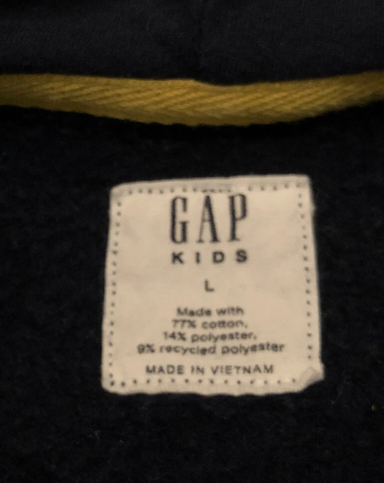 GAP KIDS Boys Pullover Hoodie Yellow GAP Logo with Pockets Navy Blue Size L