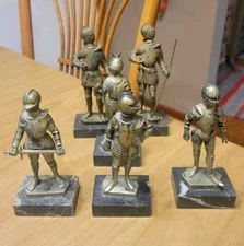 Qty 6 Depose Italy Knights Shining Armor Statues Sculptures W/Marble Base Read*