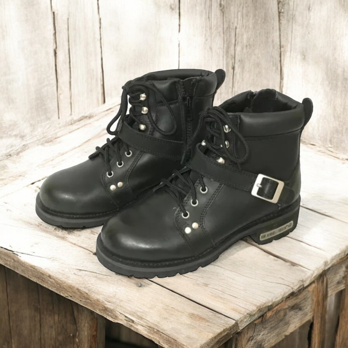 Ride Tecs Womens Leather Riding Boots Size 10M Biker Work Buckle Zipper 8143 - Main Image