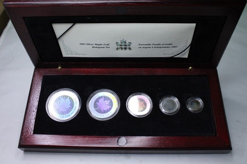 2003 Canada Silver Maple Leaf Hologram 5 Coin COA w/Wood Box