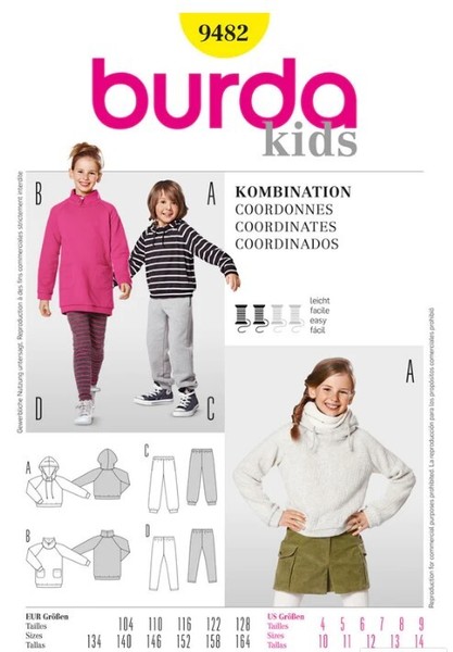 Burda Kinder 9482 MäDchen Passender NäHen Muster Alter 4 - 14 FäHigkeit: Einfach-image