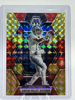 2023 Panini Mosaic Choice Amon-Ra St. Brown 23/80 Fusion Red & Yellow GEM MINT