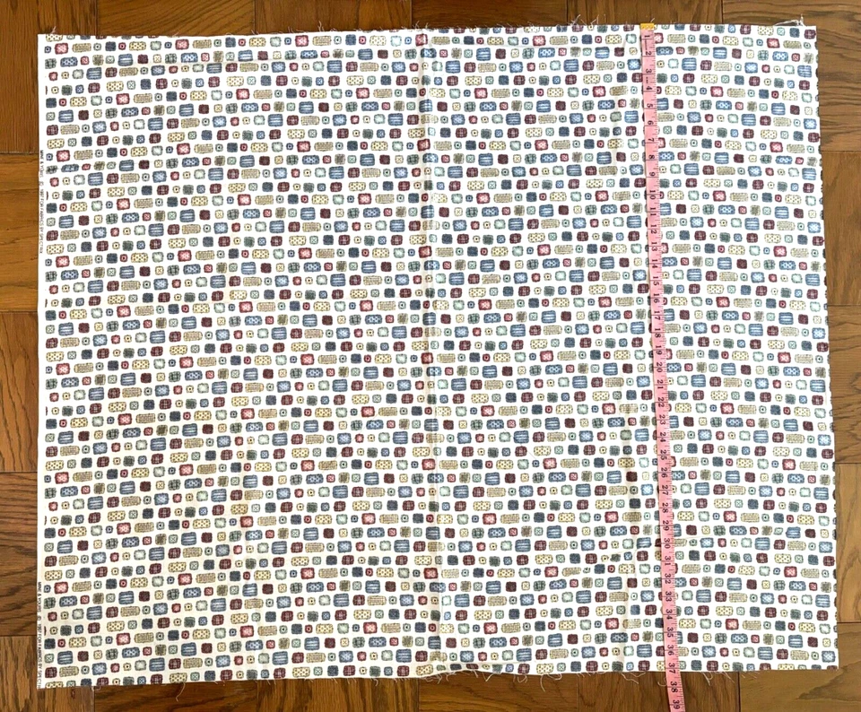 Mine & Yours 1997 Fabric Spectrix Beige Background Rectangles One Yard Vintage - Image 4 of 4