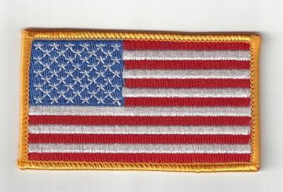 American Flag Patch Embroidered Iron-on Yellow Border USA 3 1/2'' x 2 1/4''QUALITY