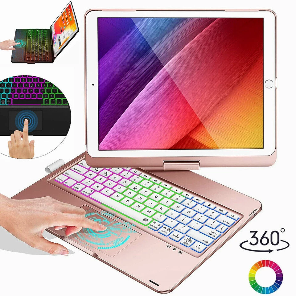 For 10.2" iPad 9th/8th/7th Gen 2021 Smart Touchpad Keyboard Case with Rotate US - Image 4 of 4