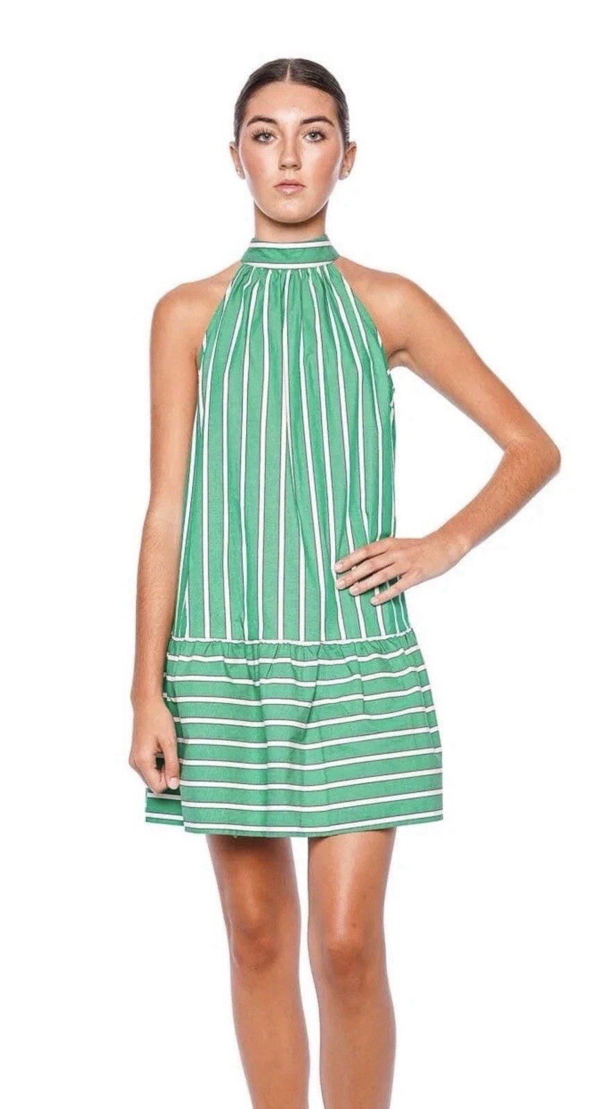 STAUD Marlowe Seaweed Stripe Mini Dress Large