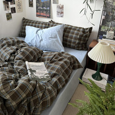Full Size Blue, Brown  Green Buffalo Plaid Duvet Cover Set - 3 Piece Vintage Ae