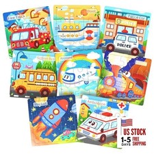 Wooden Puzzles for Toddlers, 8 Pack Jigsaw Puzzles for Kids3-5, 9 Vehicle