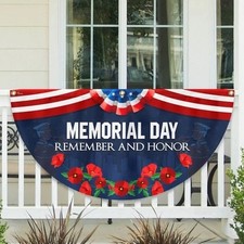 Memorial Day Flag Remember & Honor Veteran Non-Pleated Semicircle Fan Fence Flag