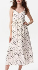 Women's Tiered Midi A-Line Dress - A New Day Cream With Black Polka Dots M