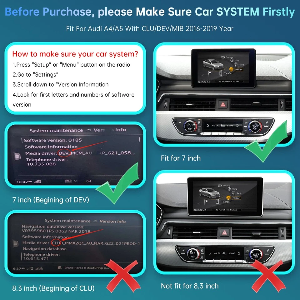 Pantalla inalámbrica de 12,3' para Audi A4 A5 MIB2 2016-19 Carplay estéreo multimedia navegación Foto 3 de 4