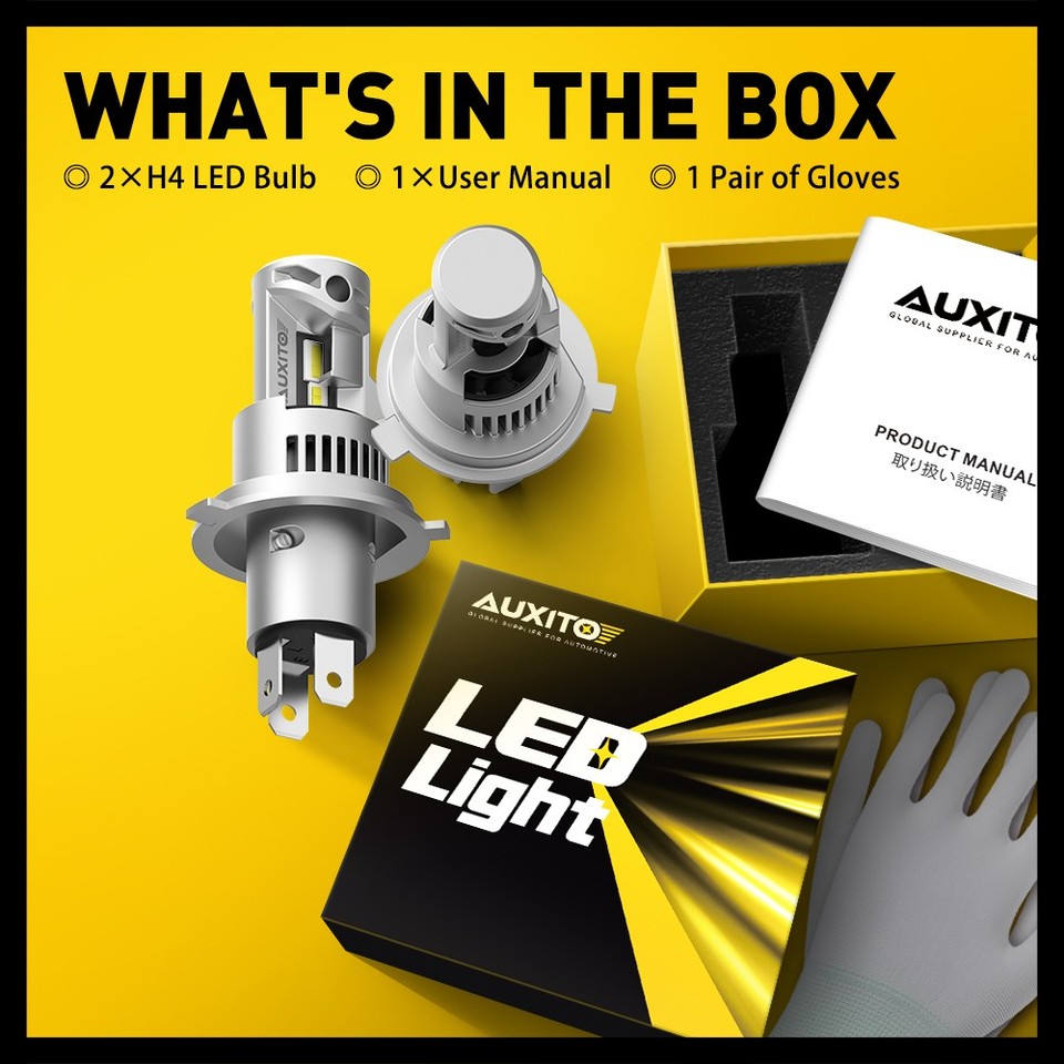 Pair AUXITO H4 9003 LED Headlight Kit Bulbs High Low Beam Super White 80000LM