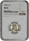 1943 S 1c Lincoln Steel Wheat Cent NGC Graded MS 65 with Toning in New Holder