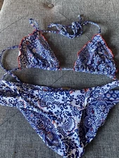 Luli Fama Bikini Navy Blue & Red Floral Size Medium