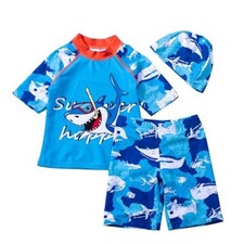 Toddler Swimsuit Boy 3 Piece Boys Swim Set Short Sleeve Boys Swim 2-3T Shark a