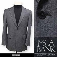 JOS A BANK mens gray grid 100 WOOL sport coat suit jacket blazer 38 L