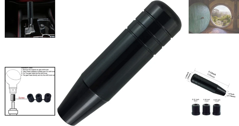 Elegant 5-Inch Black Aluminum Gear Lever Shift Knob with Easy Installation Foto 2 de 4