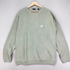 Vintage IZOD Sweater Mens Large Pale Green Cotton Knit Crewneck Preppy 90s USA