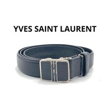 YVES SAINT LAURENT YSL Logo Belt Silver Hardware Men's Pre-Owned Vintage Black