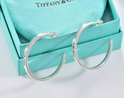 Tiffany & Co Sterling Silver 1837 34mm Large Hoop Earrings in Box