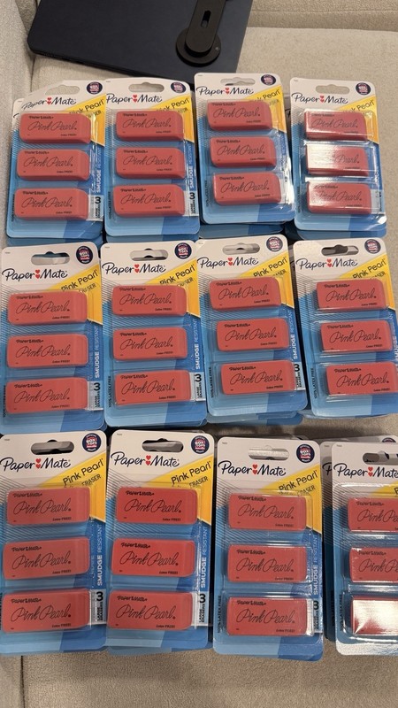 Paper Mate Pink Pearl Eraser, Solid School Theme, 3 Pack, 180 erasers, 60packs