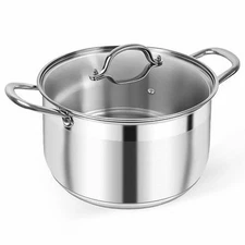 Kirecoo Stainless Steel Stock Pot - 8 Quart Heavy Duty Induction Cooking Pot Lid