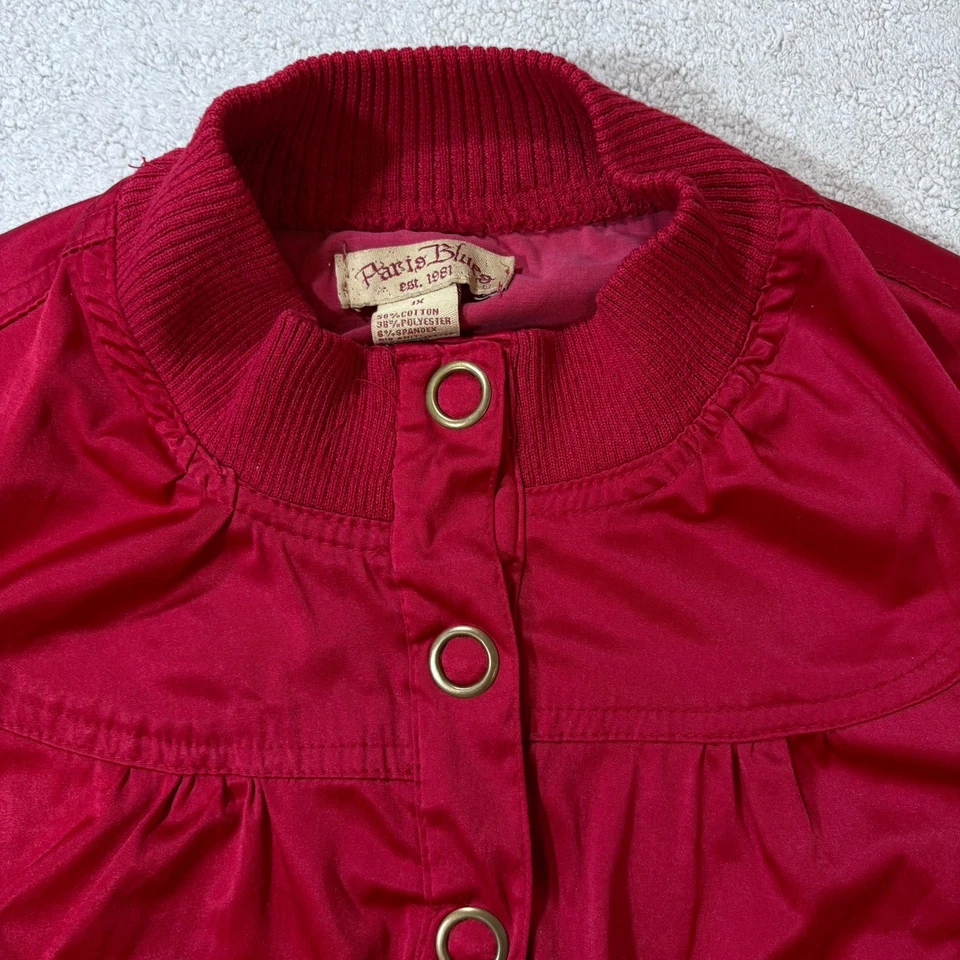 Vtg Paris Blues Women's 1X Cropped Red Satin Jacket Y2K Snaps FITS SMALL - READ - Image 4 of 4