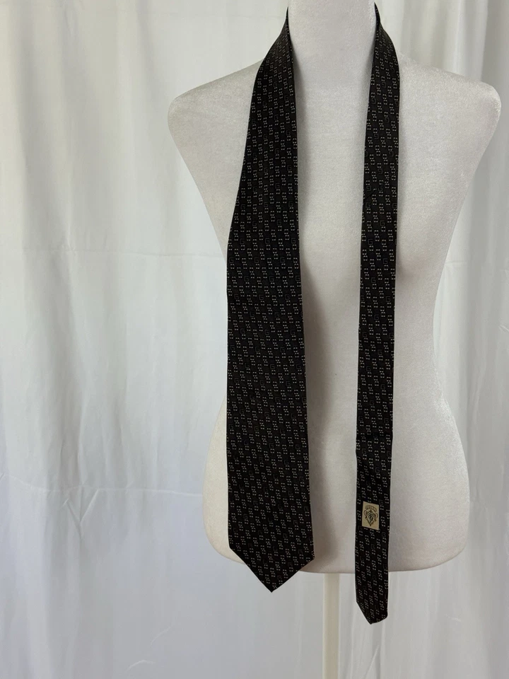 Corbata de seda Gucci Italia vintage años 90 marrón y dorado patrón GG Foto 4 de 4