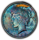1924 $1 Silver Peace Dollar - Vibrant Neon Rainbow Toning - UNC - SKU-D7695