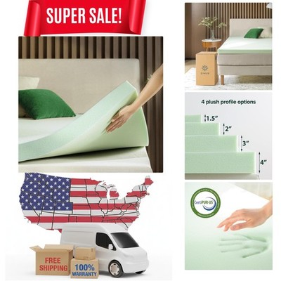 3 Inch Green Tea Memory Foam Mattress Topper, Pressure-Relieving Layer, Ideal...