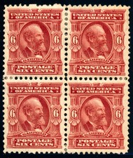 US 305 6c Second Bureau 1903 James A. Garfield VF unused OG HR block of 4