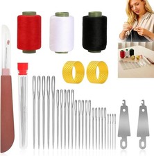 34 Piece Big Eye Steel Sewing Needles Kit, 5 Size Steel Needles for Hand Sewing
