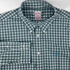 Brooks Brothers Madison Fit Gingham Shirt XL Green Non-Iron Cotton Stretch