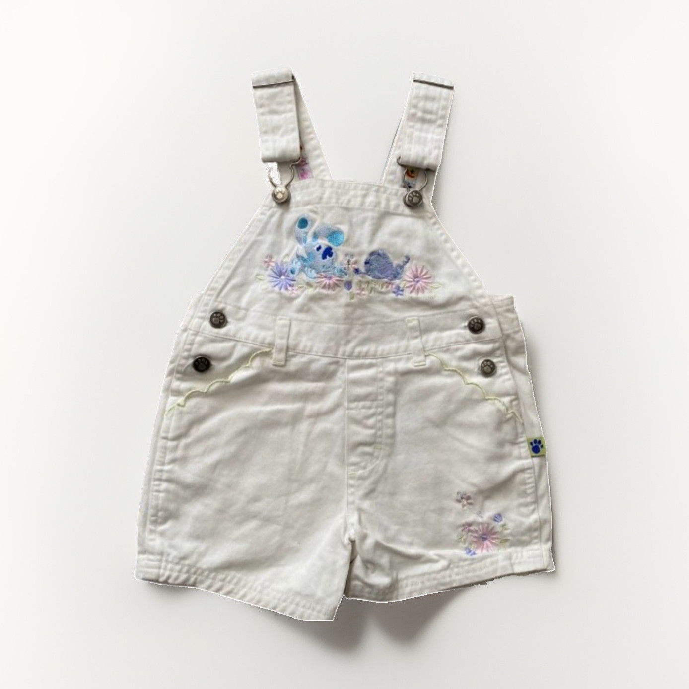 Blue's Clues Girls 2T White Denim Floral Embroidered Shortalls Pockets Button