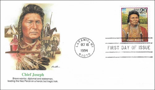 CHIEF JOSESPH NEZ PERCE INDIAN LEGENDS OF THE WEST 1994 FLEETWOOD CACHET FDC UNA