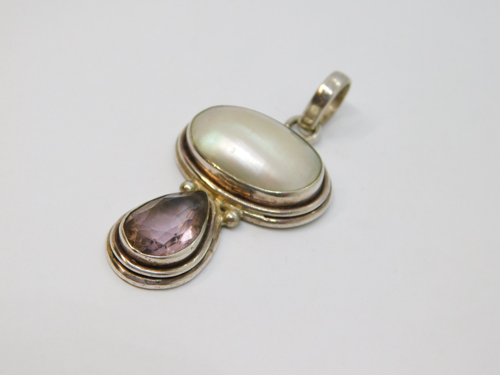 Sterling Silver Shell & Amethyst Chunky Studio St… - image 3